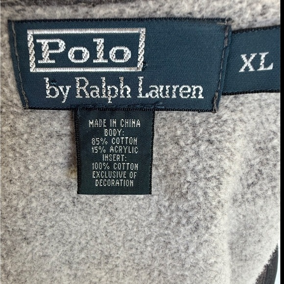 Y2K Polo Ralph Lauren Men’s Full Zip Fleece Jacket XL Gray White Stripe MockNeck - Picture 13 of 16